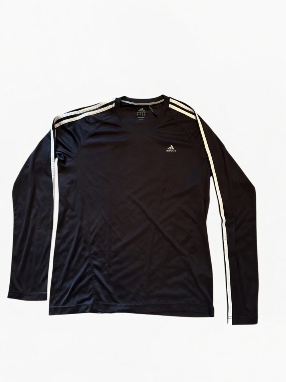 adidas Black Long-Sleeve Athletic Tee with White Three-Stripe Detail